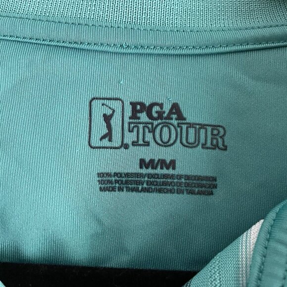 PGA Tour Men Sz M Teal Striped S/Sleeve Collared 3 Button Casual Polo Golf Shirt - Picture 6 of 9